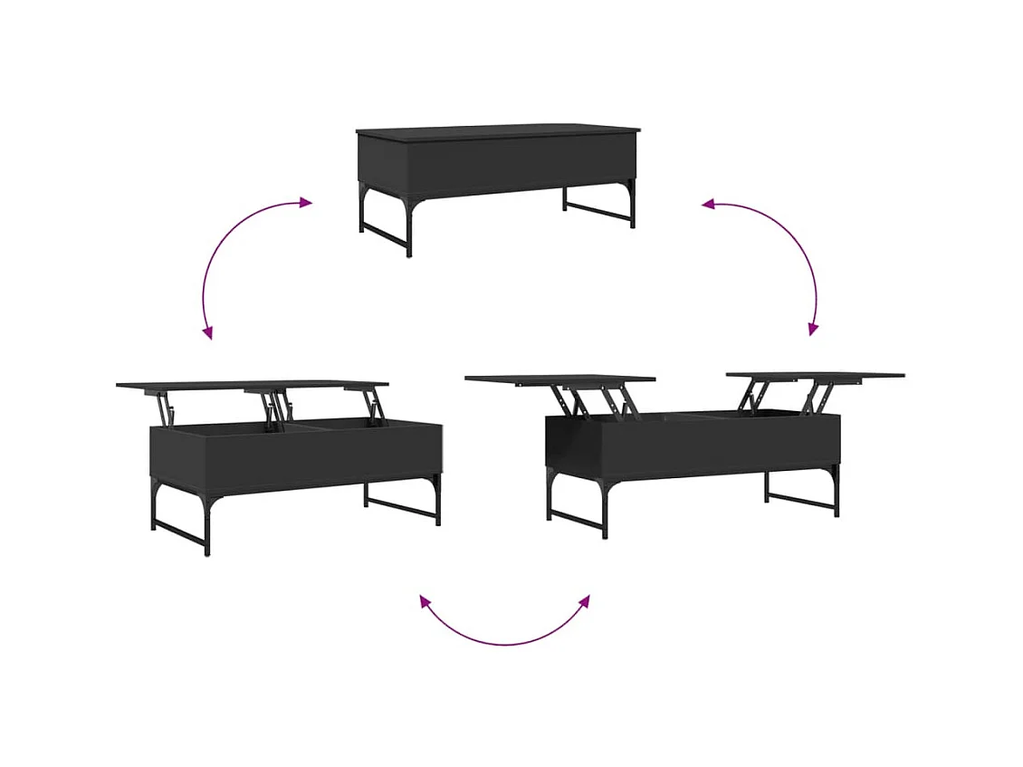 Table basse noir 100x50x40 cm bois d'ingénierie et métal