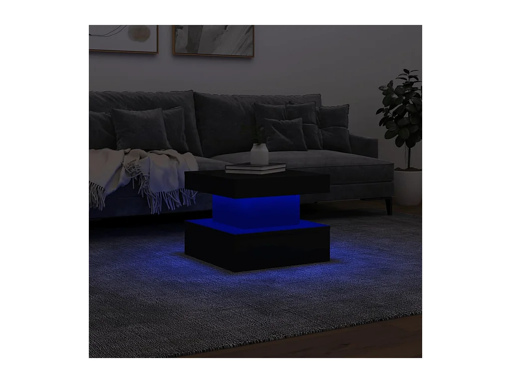Mesa de centro con luces LED negra 50x50x40 cm