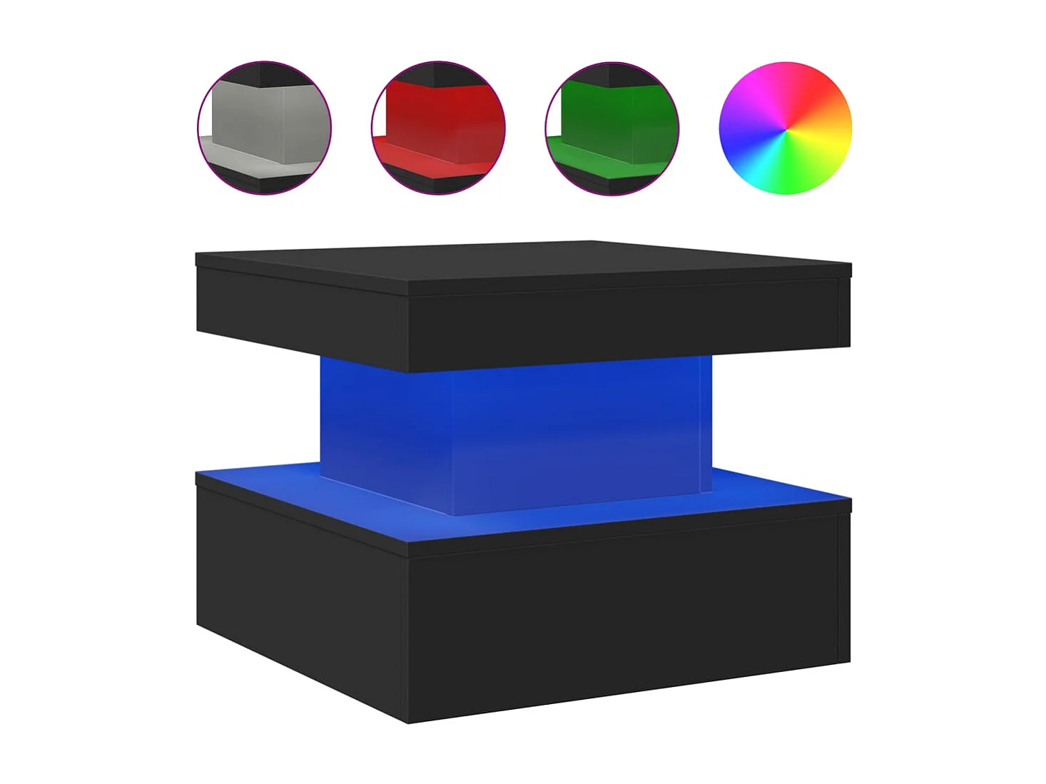 Mesa de centro con luces LED negra 50x50x40 cm