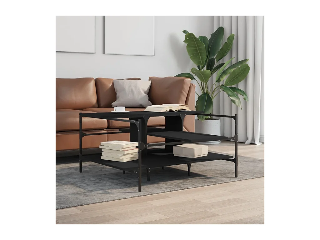 Table basse noir 100x100x48,5 cm bois d'ingénierie