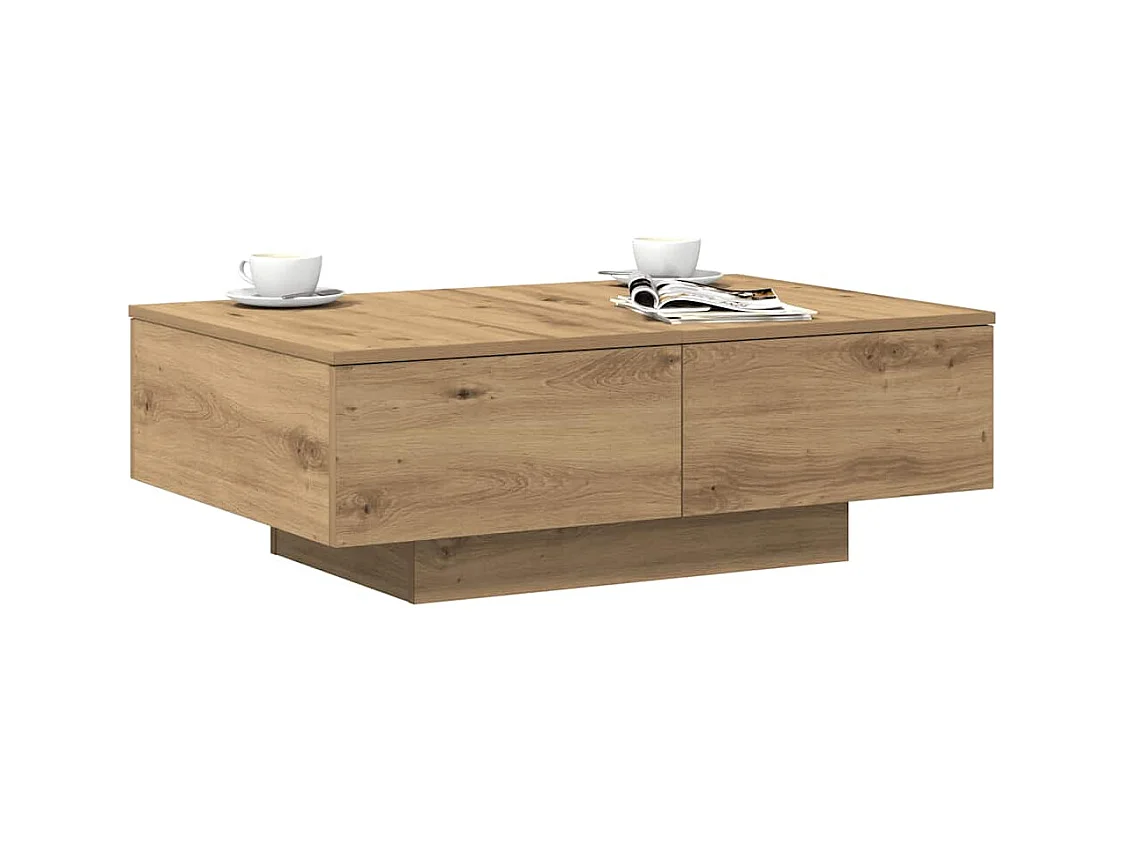 Table basse chêne artisanal 90x60x31 cm bois d'ingénierie