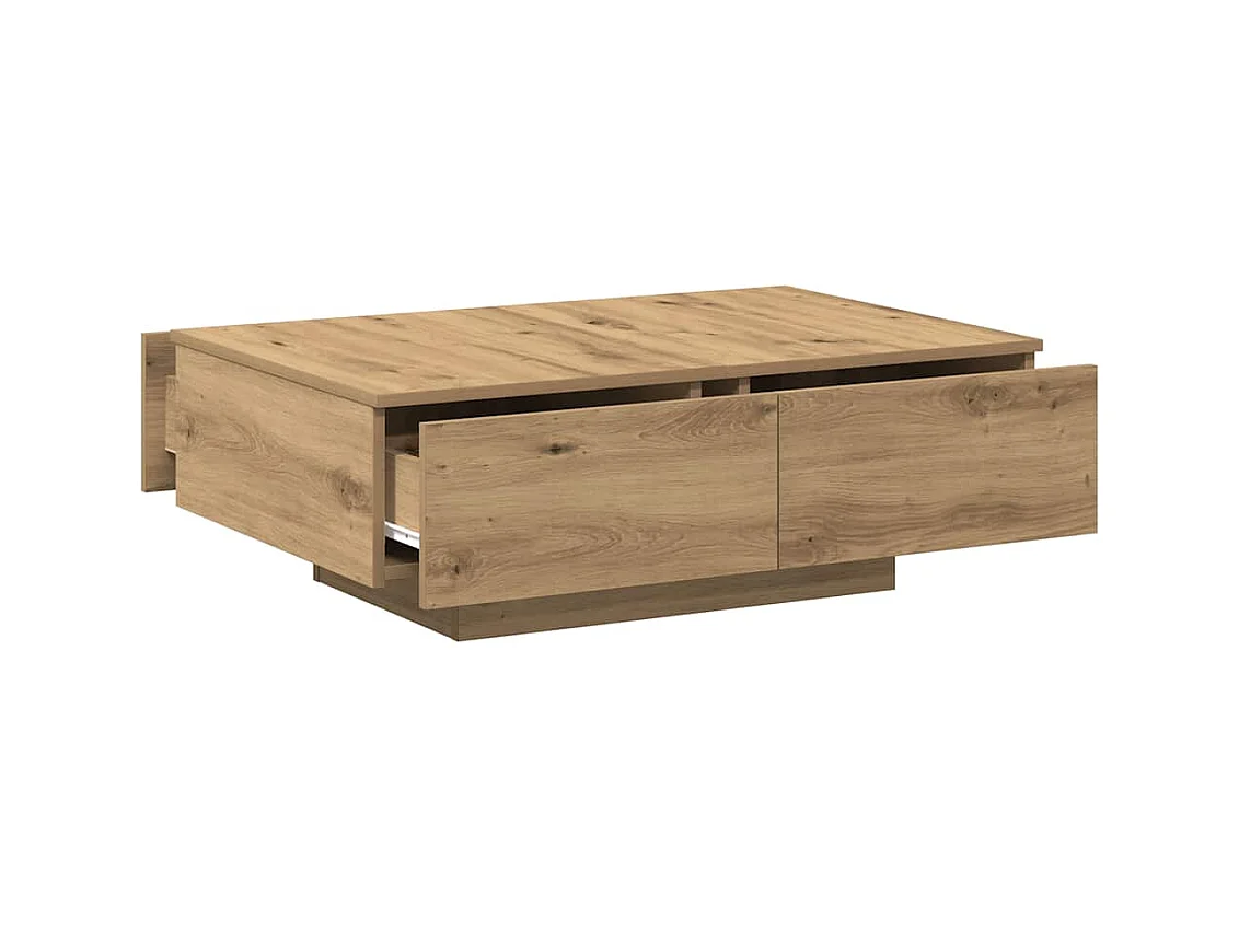 Table basse chêne artisanal 90x60x31 cm bois d'ingénierie