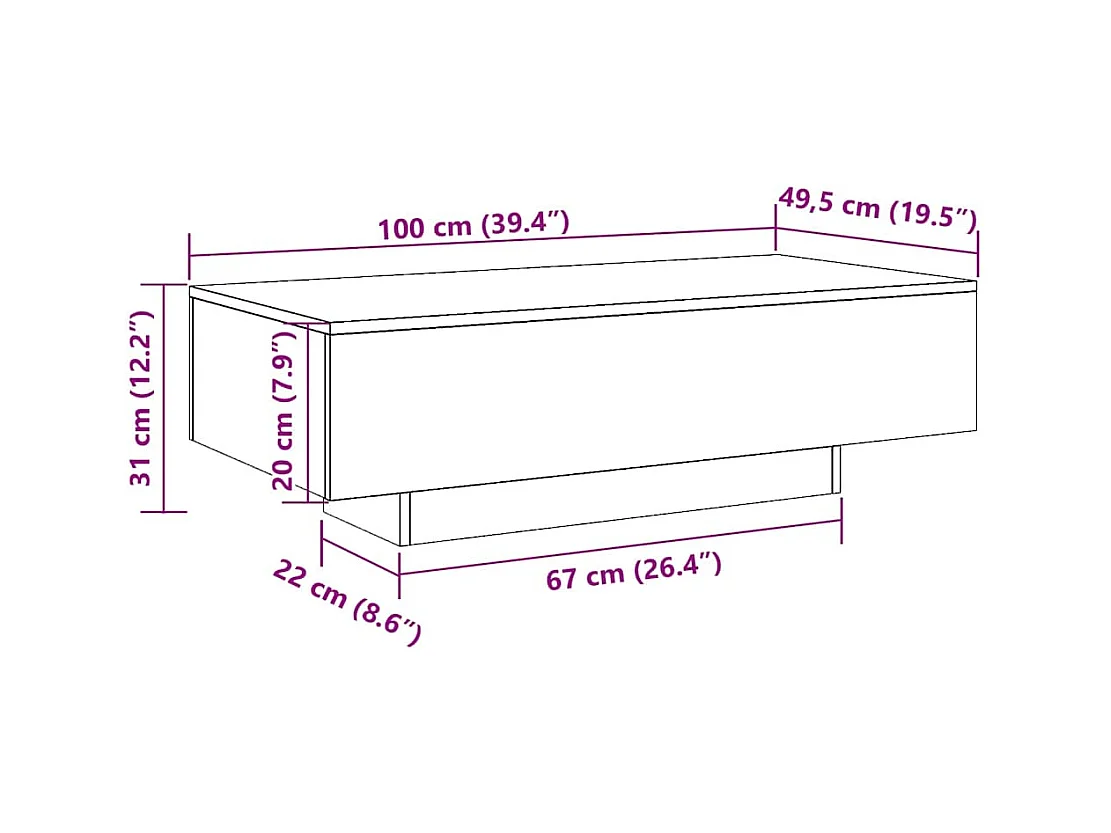 Mesa de centro de roble ahumado 100x49,5x31 cm madera de ingeniería