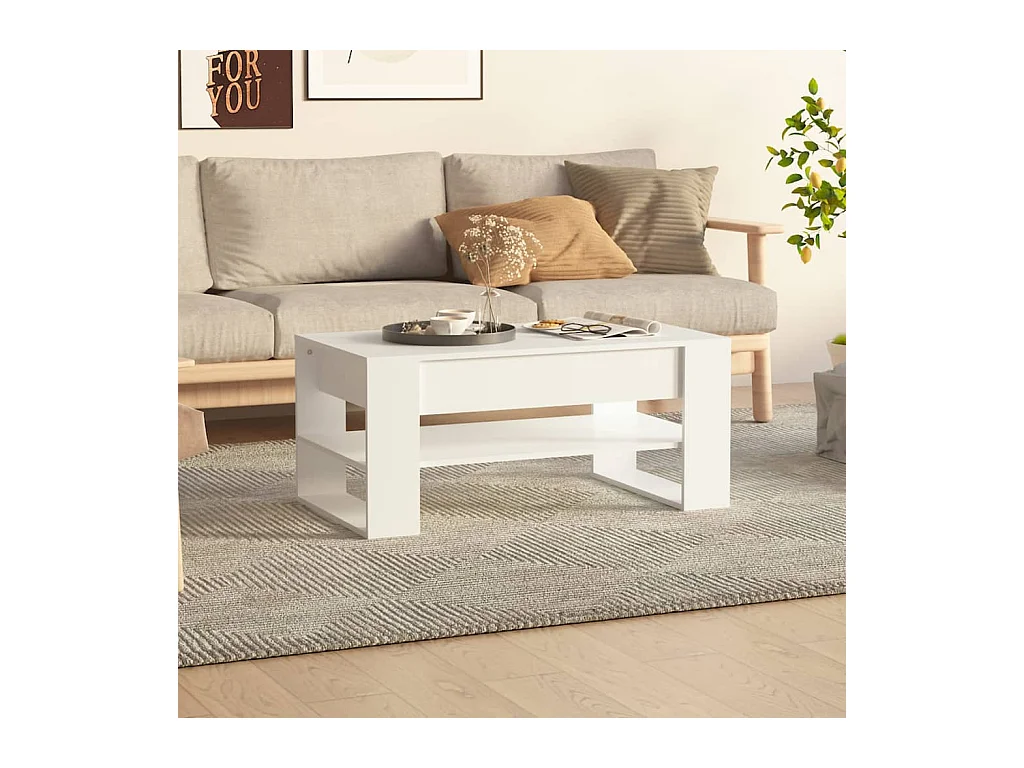 Table basse blanc 102x55x45 cm bois d'ingénierie