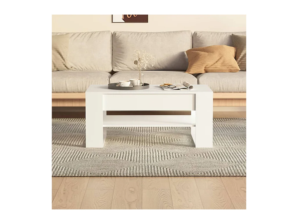 Table basse blanc 102x55x45 cm bois d'ingénierie