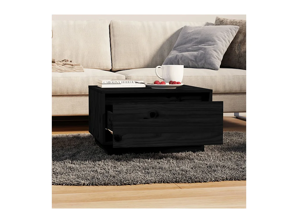 Table basse Noir 55x56x32 cm Bois massif de pin