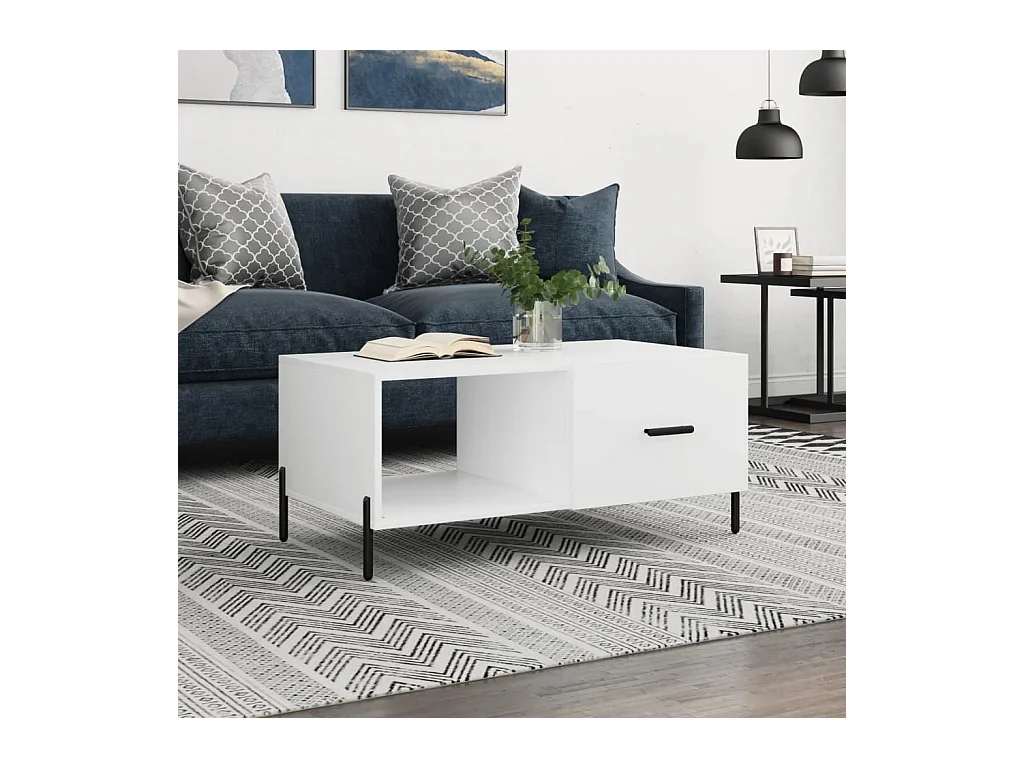 Table basse blanc 90x50x40 cm bois d'ingénierie