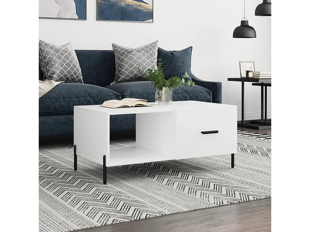 Tavolino bianco 90x50x40 cm in legno ingegnerizzato