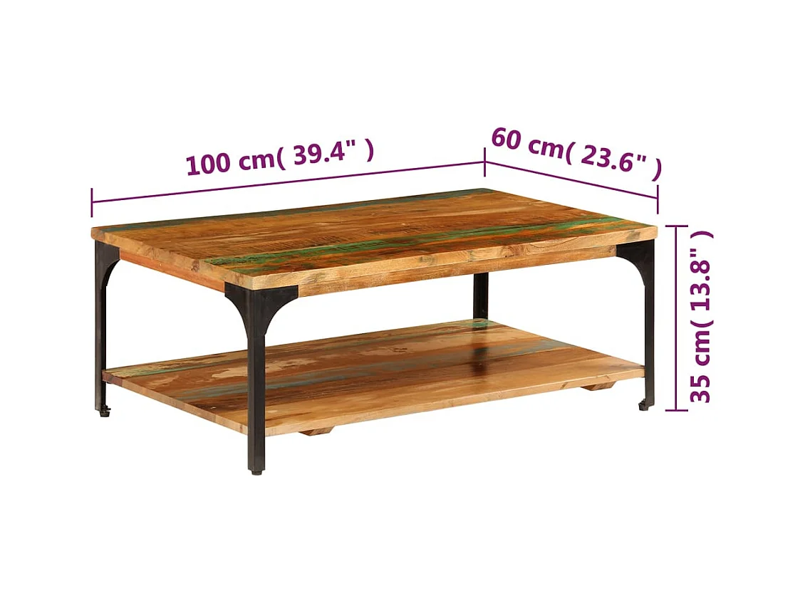 Table basse et étagère 100x60x35 cm Bois de récupération solide