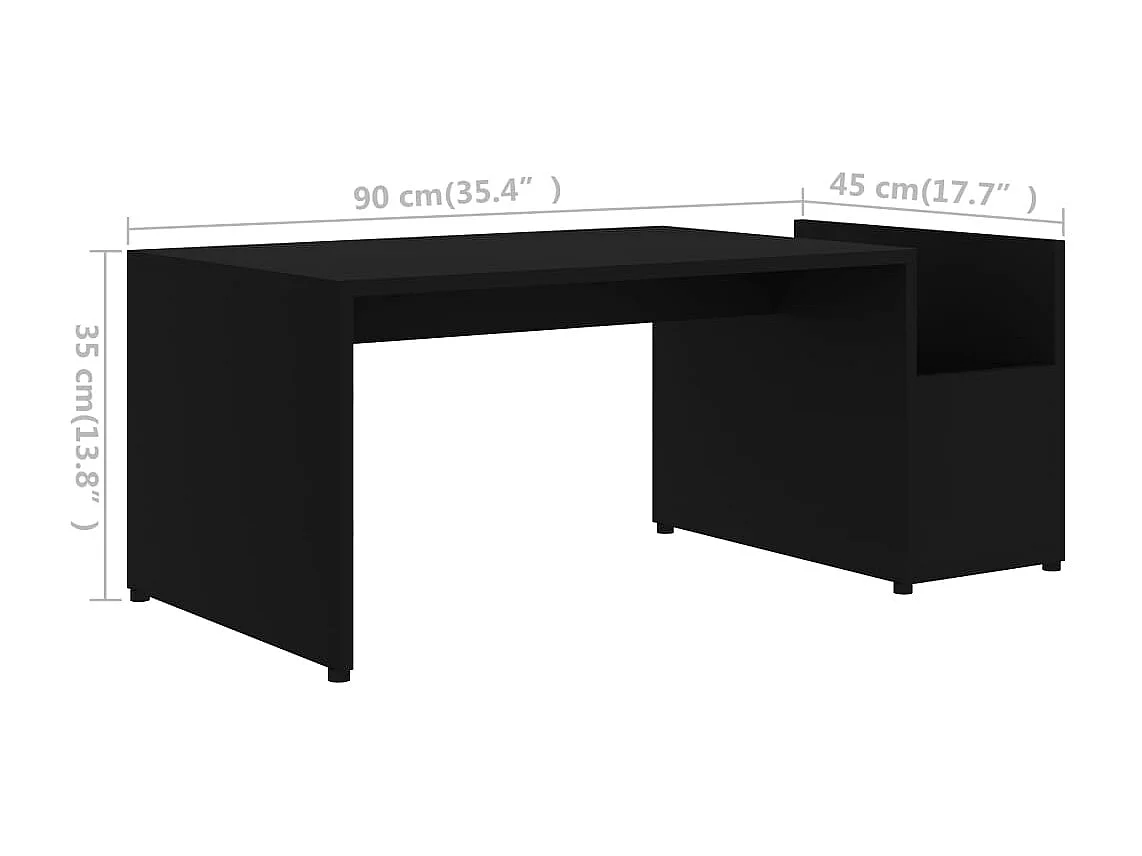 Schwarzer Couchtisch 90x45x35 cm Holzwerkstoff