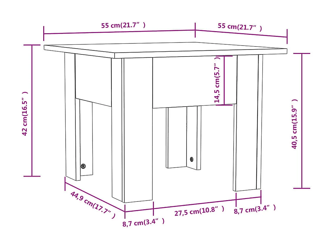 Table basse noir 55x55x42 cm bois d'ingénierie