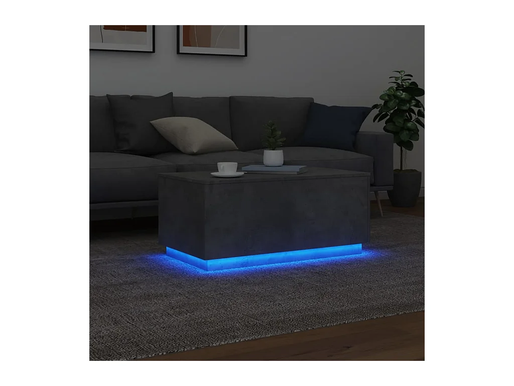 Salontafel met ledverlichting, betongrijs, 90x50x40 cm