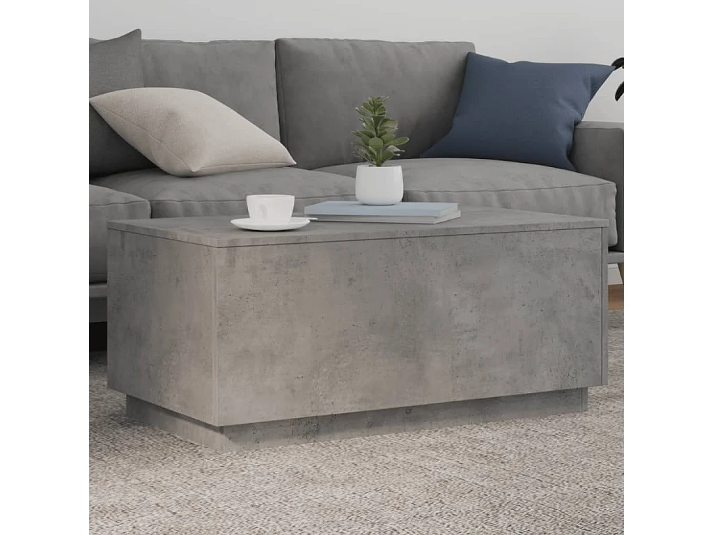 Mesa de centro con luces LED, gris hormigón, 90x50x40 cm