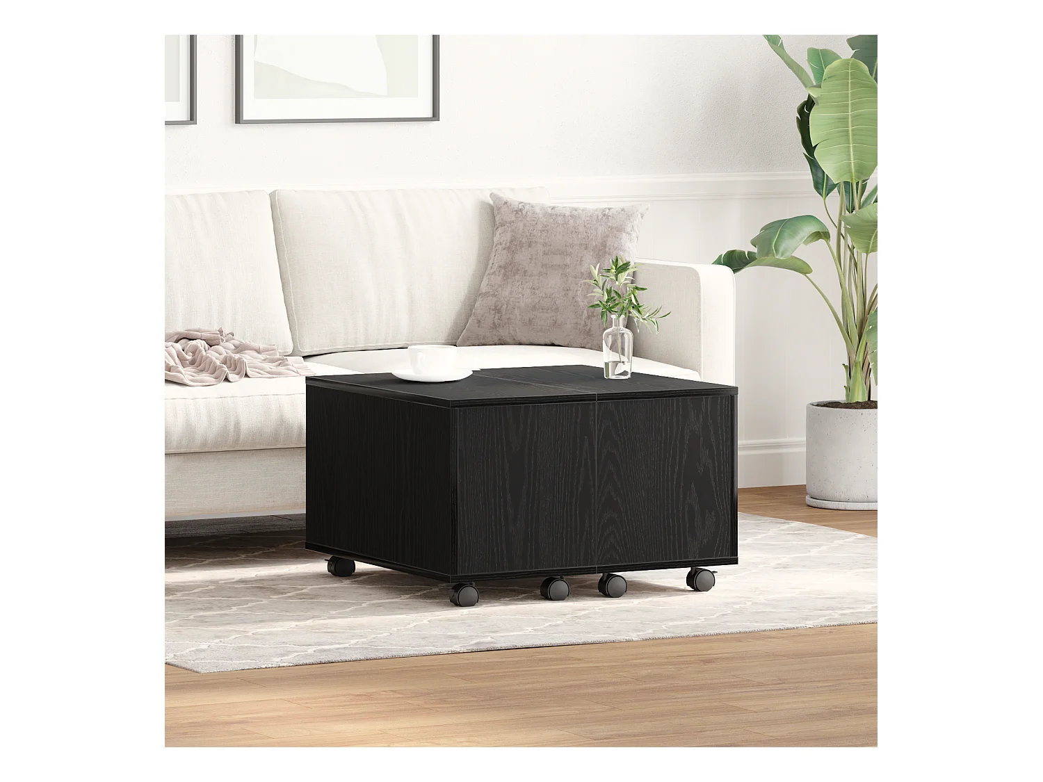 Zwarte eiken salontafel 60x60x38 cm in spaanplaat