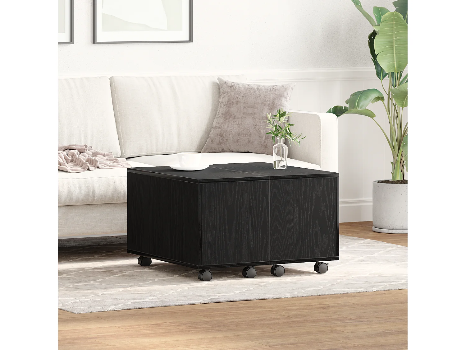 Table basse Chêne noir 60x60x38 cm en bois aggloméré