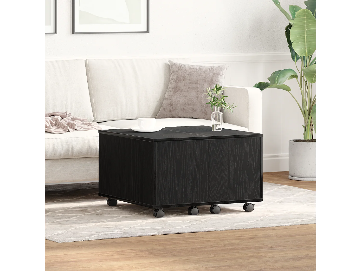 Table basse Chêne noir 60x60x38 cm en bois aggloméré