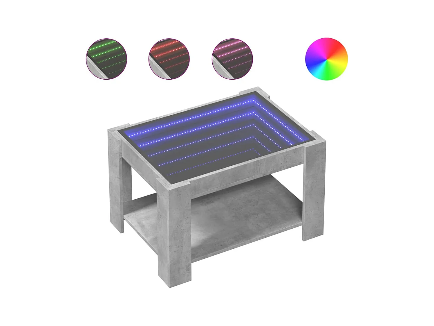 Tavolino grigio cemento con LED 73x53x45 cm in legno ingegnerizzato