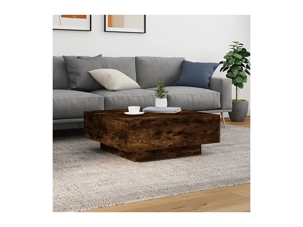Tavolino da caffè in rovere affumicato 80x80x31 cm in legno ingegnerizzato