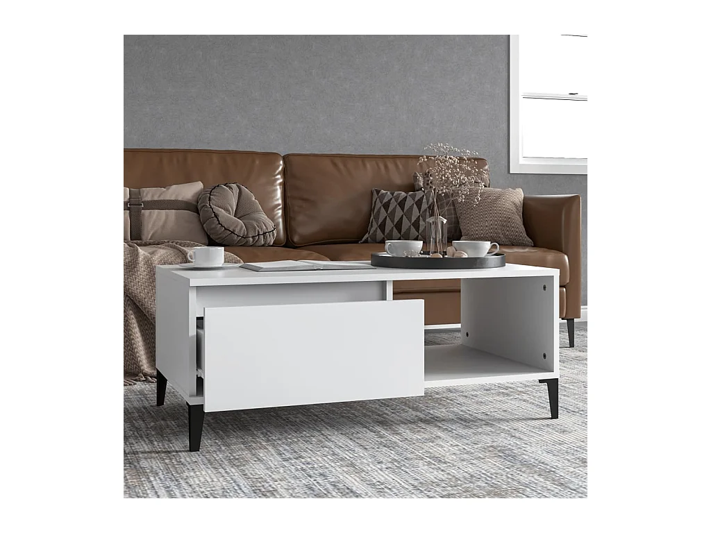 Tavolino da caffè Bianco 90x50x36,5 cm Legno ingegnerizzato