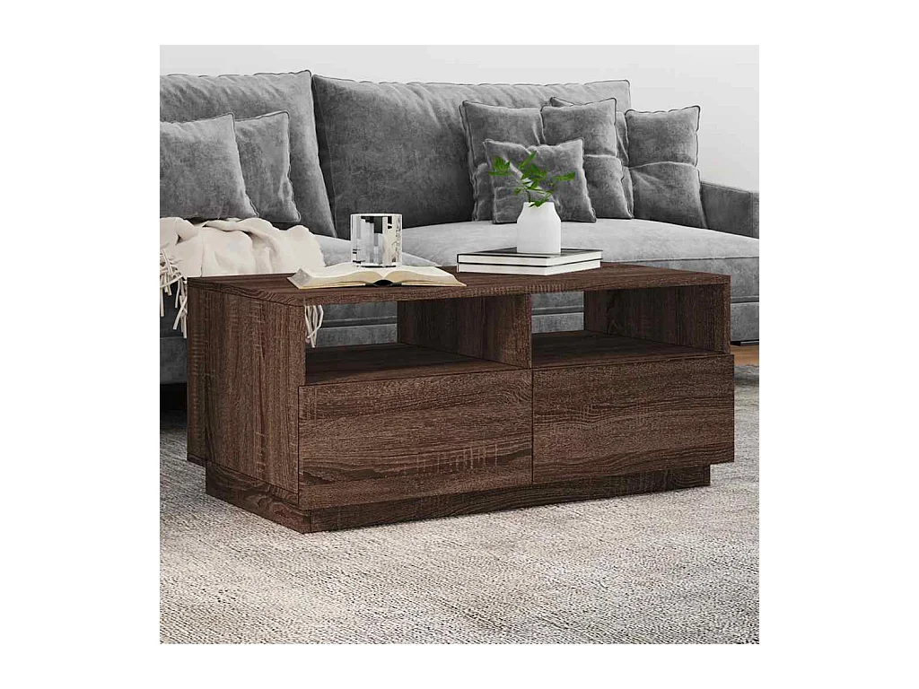 Mesa de centro con luces LED roble marrón 90x49x40 cm