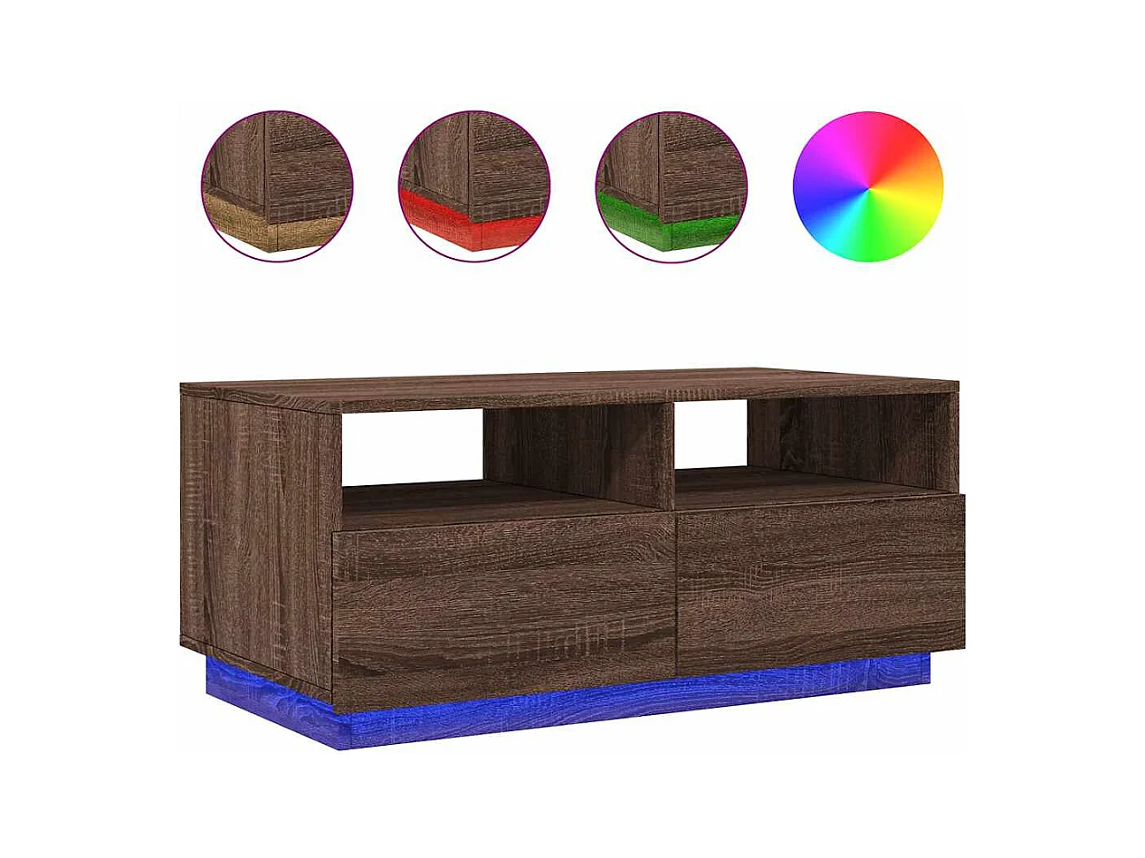 Mesa de centro con luces LED roble marrón 90x49x40 cm