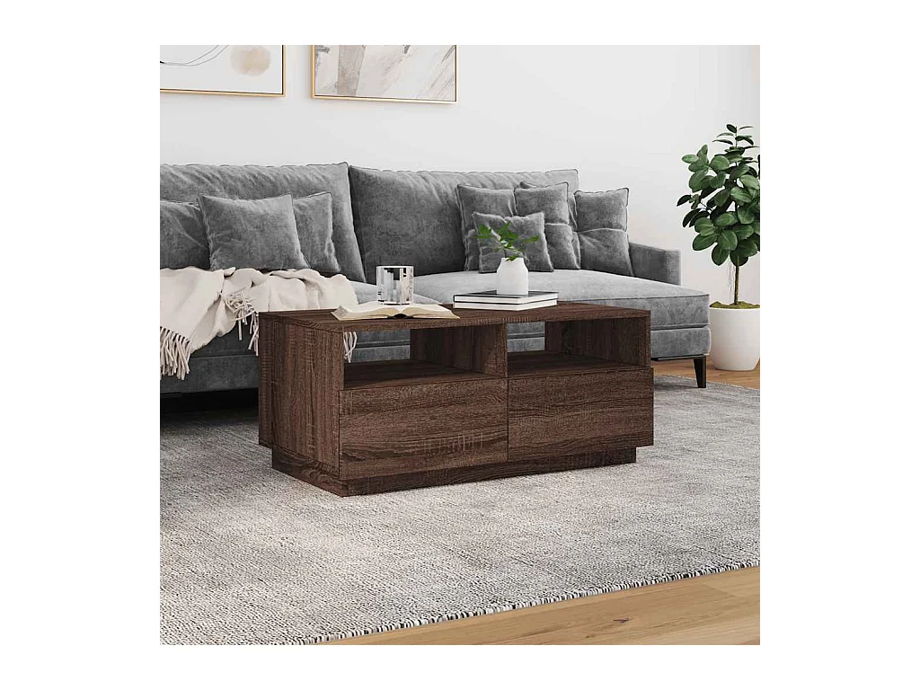 Mesa de centro con luces LED roble marrón 90x49x40 cm