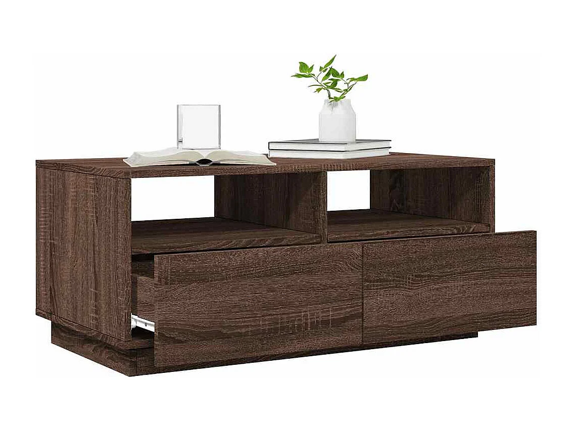 Mesa de centro con luces LED roble marrón 90x49x40 cm