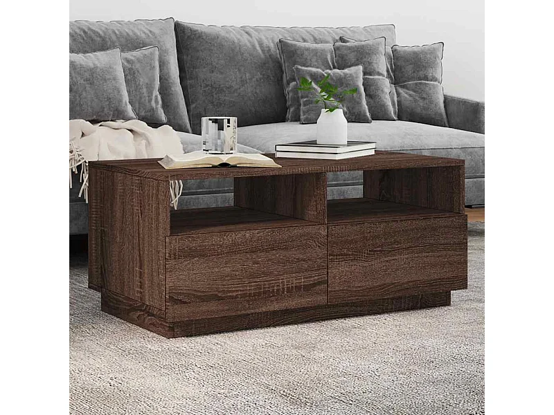 Mesa de centro con luces LED roble marrón 90x49x40 cm