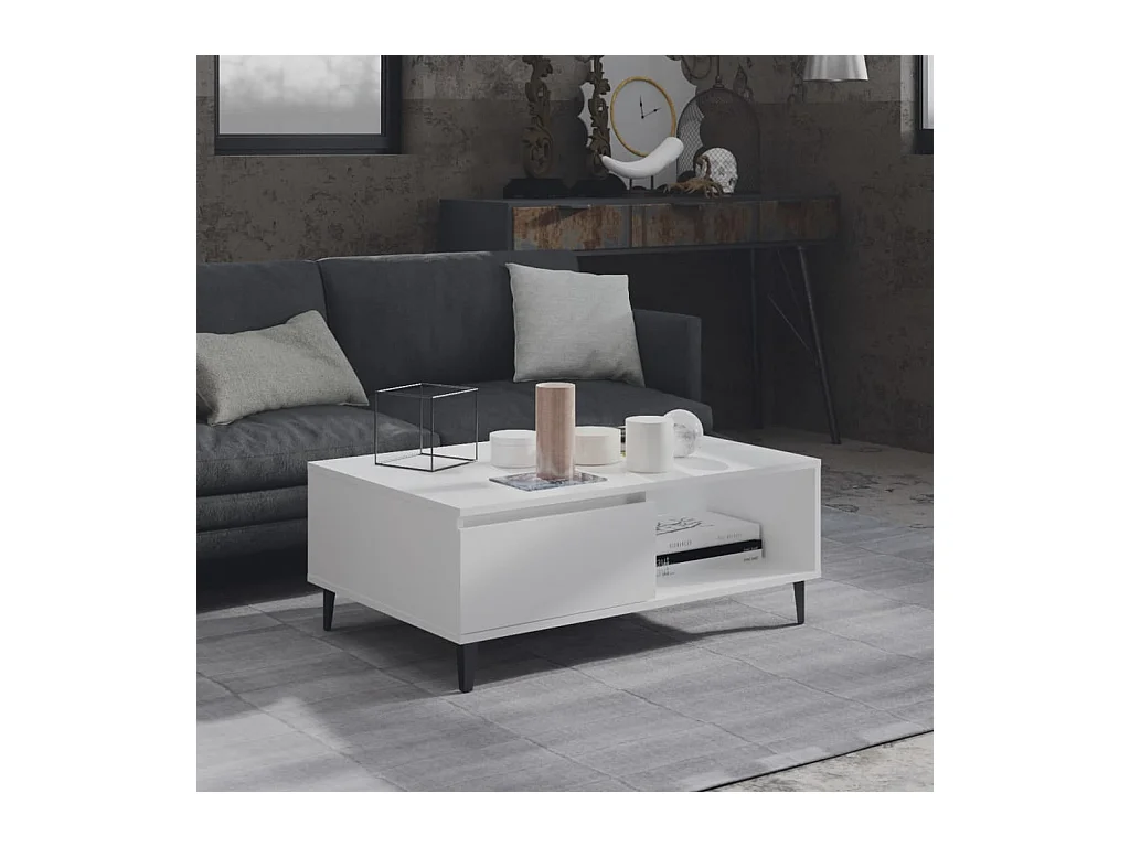 Table basse blanc 90x60x35 cm bois d'ingénierie