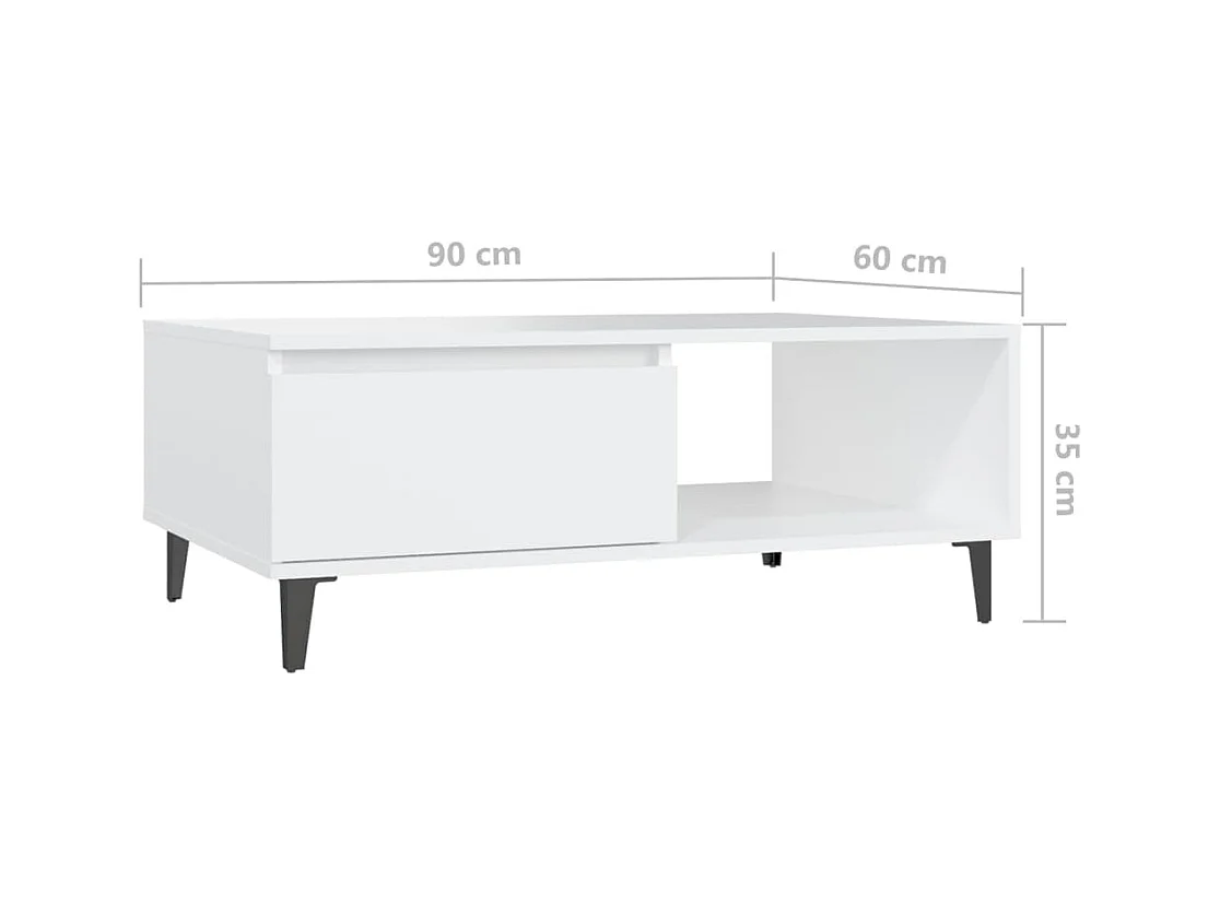 Table basse blanc 90x60x35 cm bois d'ingénierie