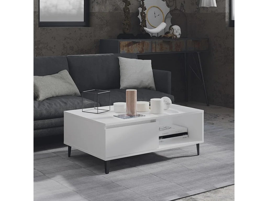 Table basse blanc 90x60x35 cm bois d'ingénierie