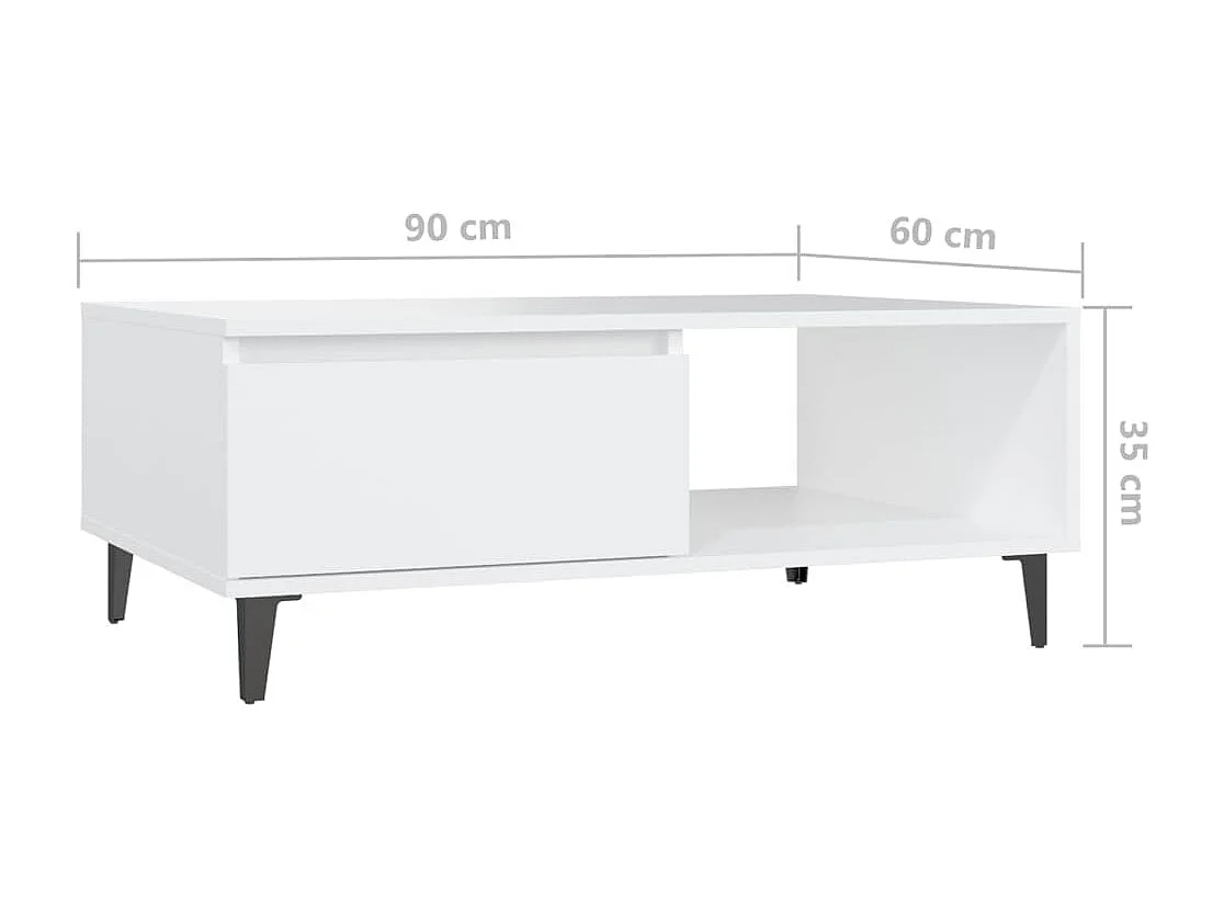 Table basse blanc 90x60x35 cm bois d'ingénierie