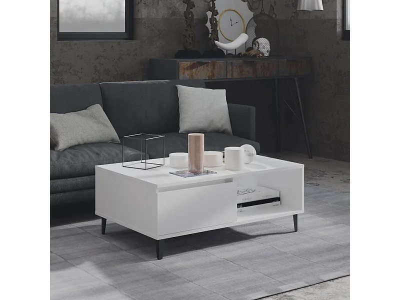 Tavolino bianco 90x60x35 cm in legno ingegnerizzato