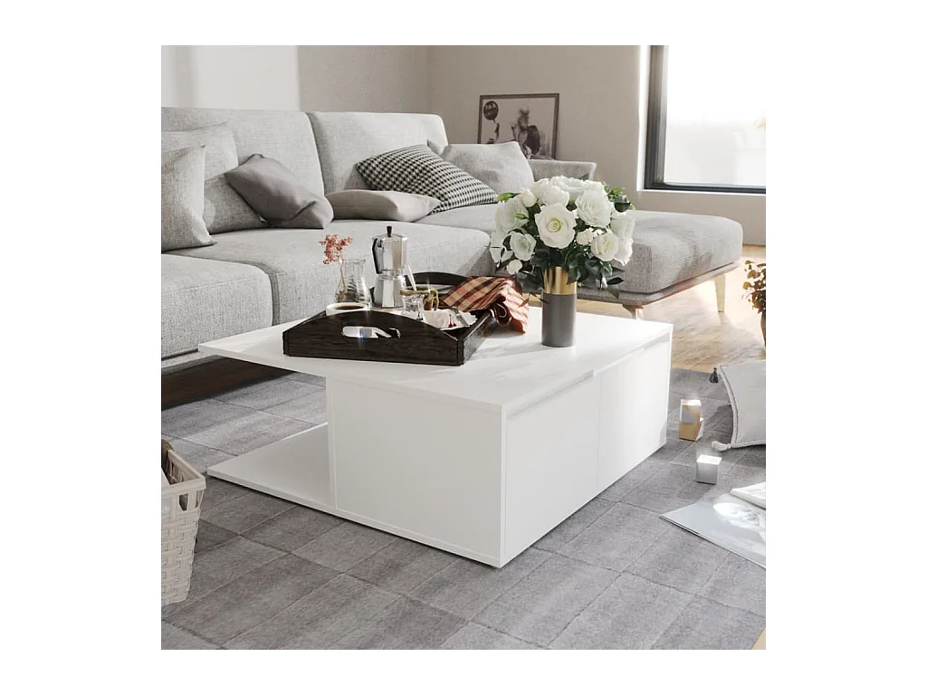 Table basse blanc 80x80x31 cm bois d'ingénierie