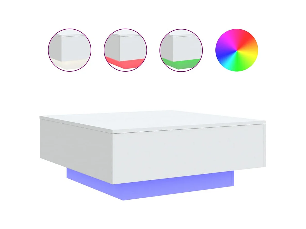Table basse avec lumières LED blanc 80x80x31 cm