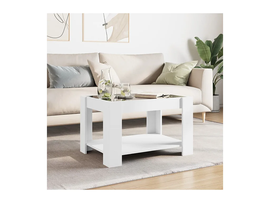 Tavolino con LED bianco 73x53x45 cm in legno ingegnerizzato