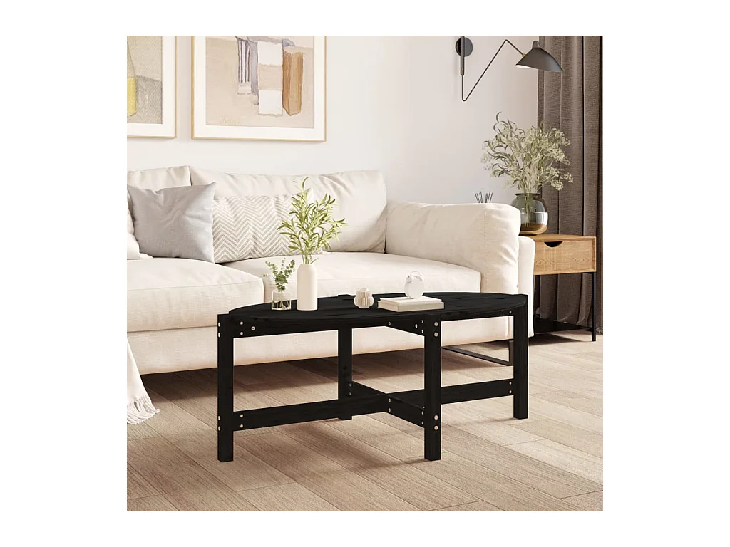 Table basse Noir 118x63x45 cm Bois massif de pin
