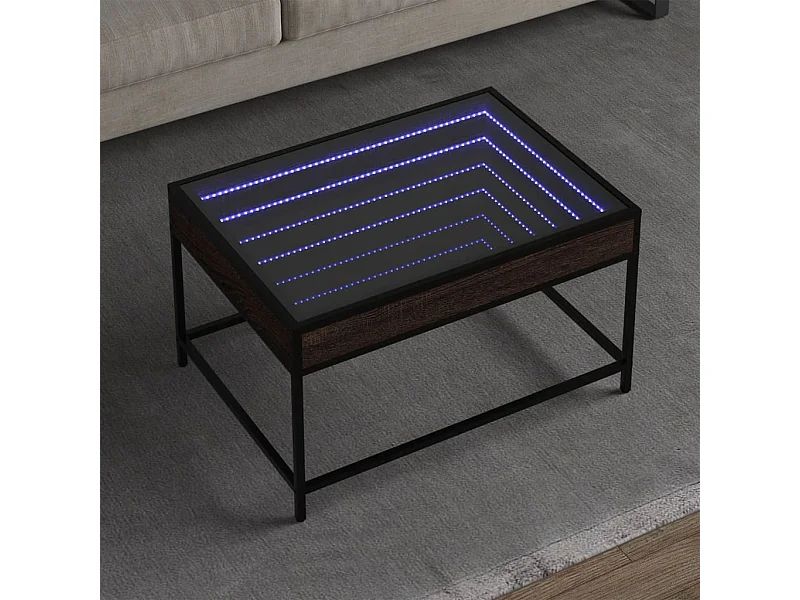 Mesa de centro con LED infinito roble marrón 70x50x41 cm