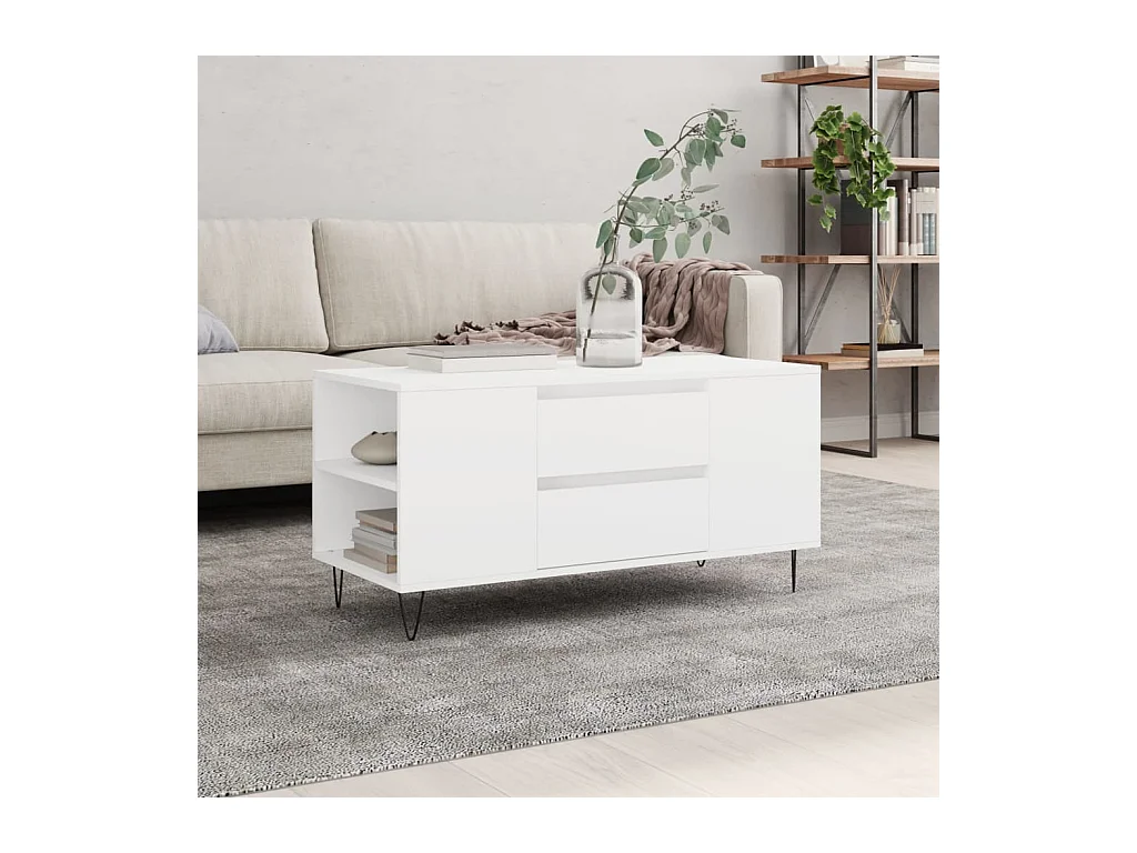 Table basse blanc 102x44,5x50 cm bois d'ingénierie