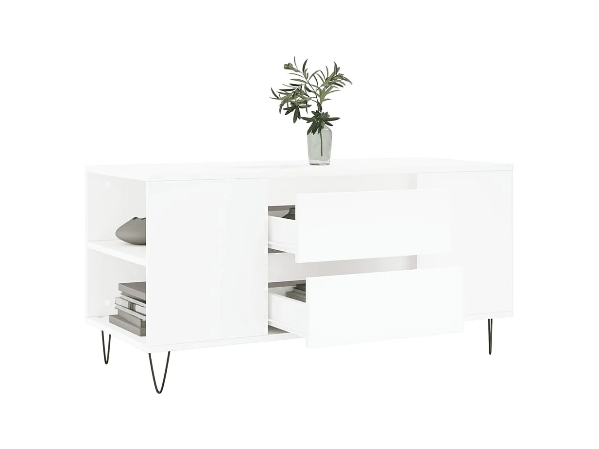 Table basse blanc 102x44,5x50 cm bois d'ingénierie