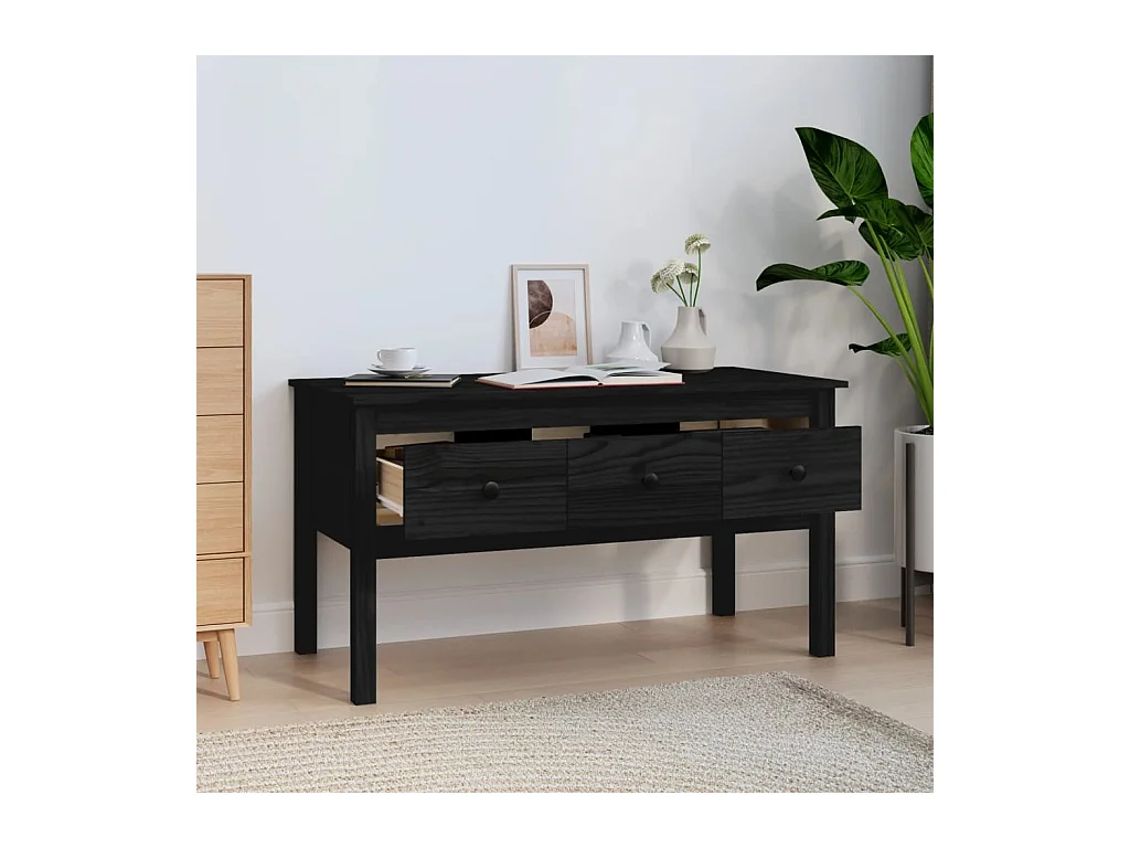 Table basse Noir 102x49x55 cm Bois massif de pin