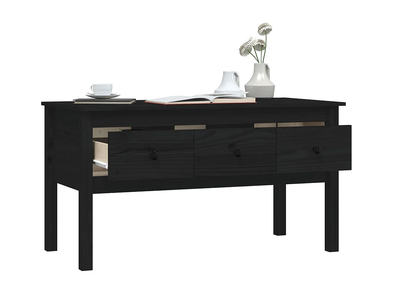 Table basse Noir 102x49x55 cm Bois massif de pin