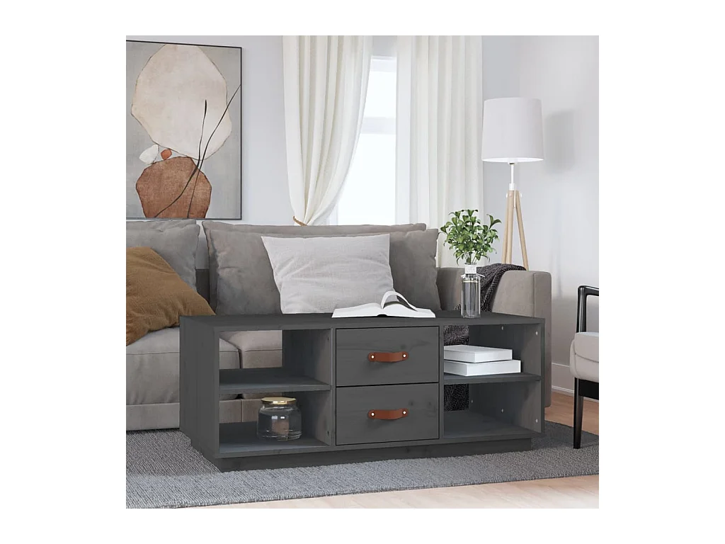 Tavolino da caffè Grigio 100x50x41 cm Legno massello di pino