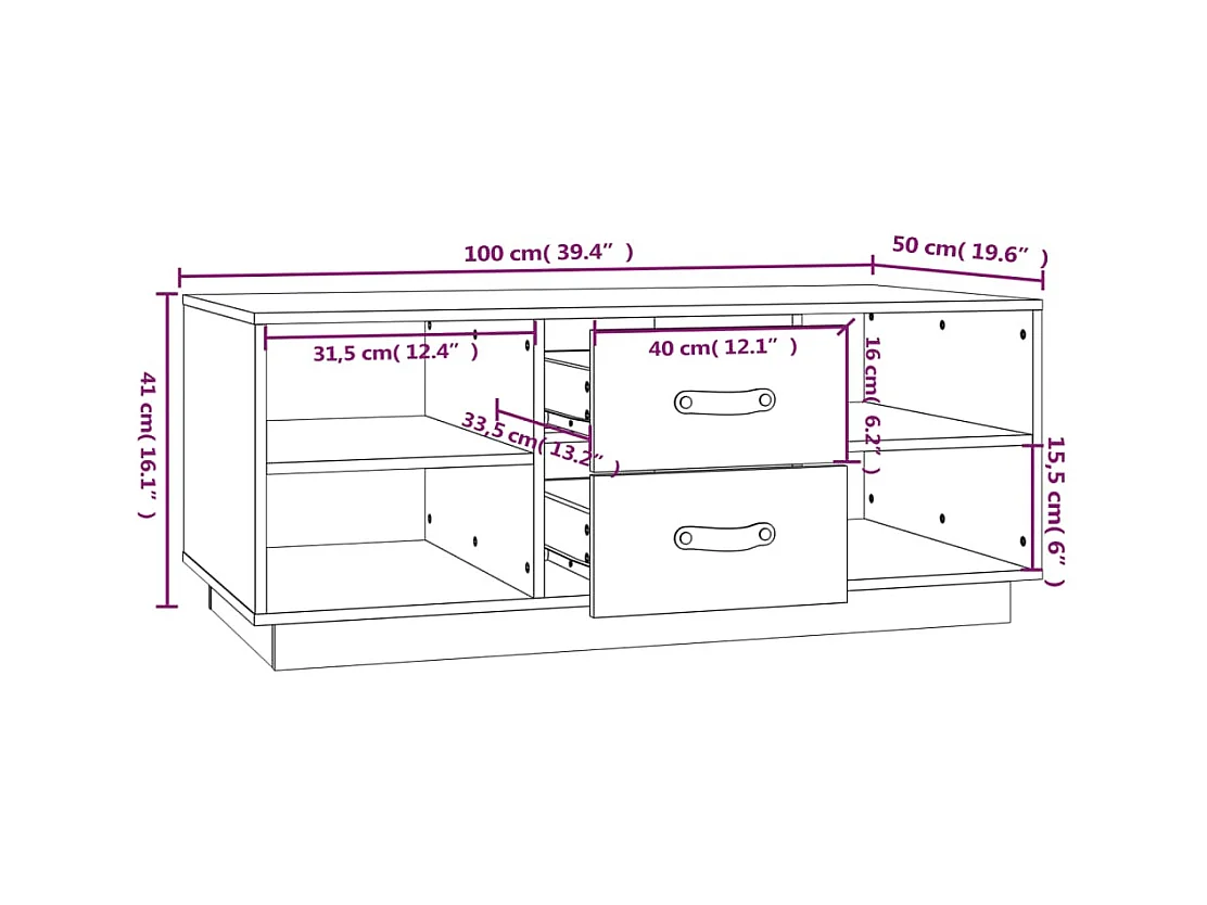Tavolino da caffè Grigio 100x50x41 cm Legno massello di pino