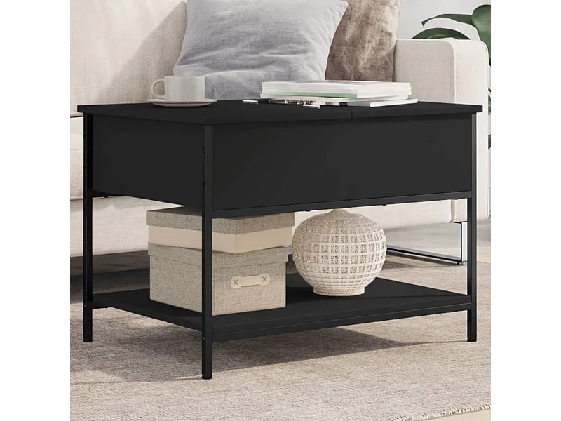 Mesa de centro negra 70x50x50 cm de madera contrachapada y metal