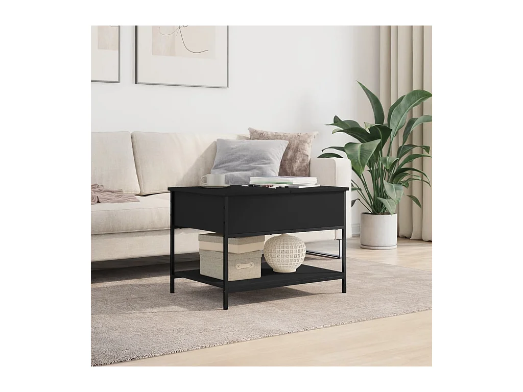 Table basse noir 70x50x50 cm bois d'ingénierie et métal