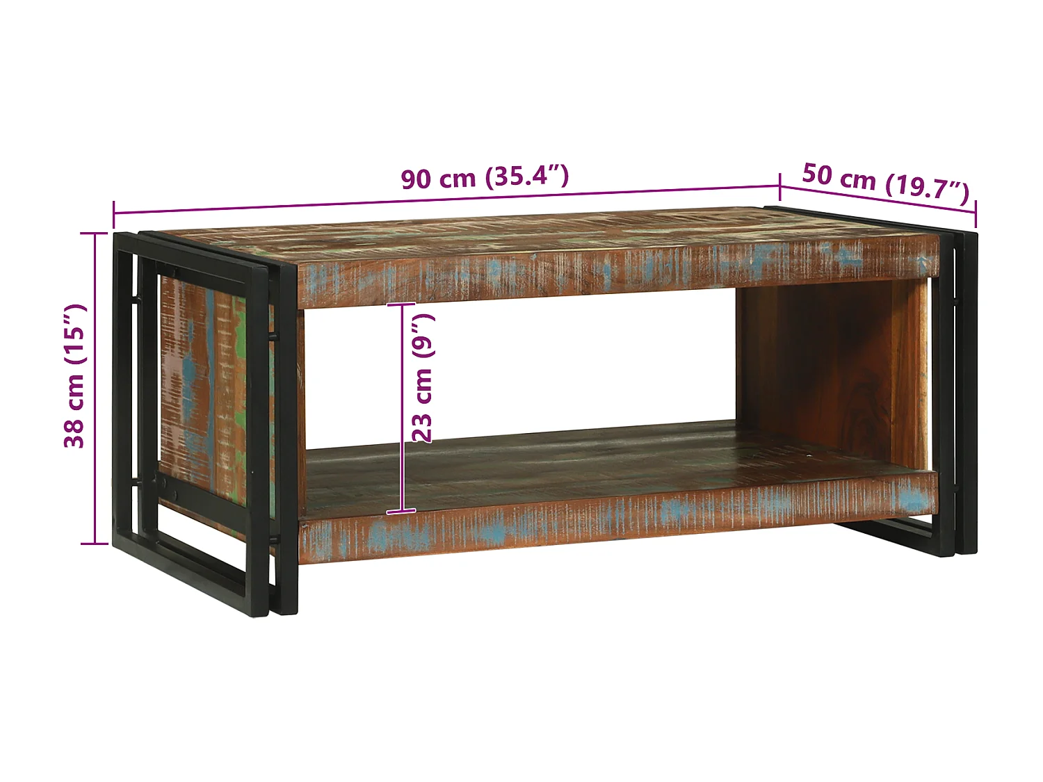 Table Basse 90x50x38 cm Bois Recyclé Solide
