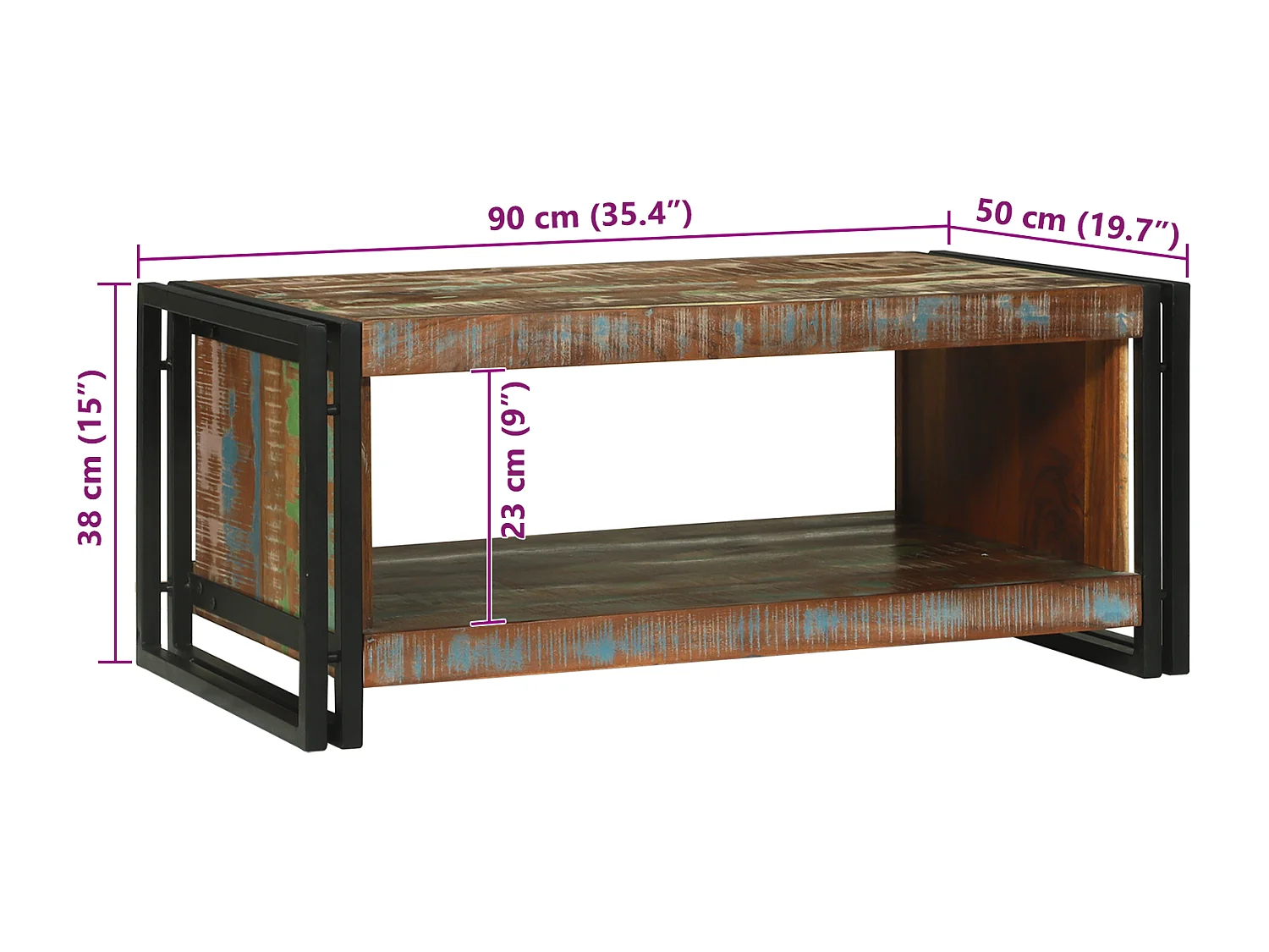 Table Basse 90x50x38 cm Bois Recyclé Solide