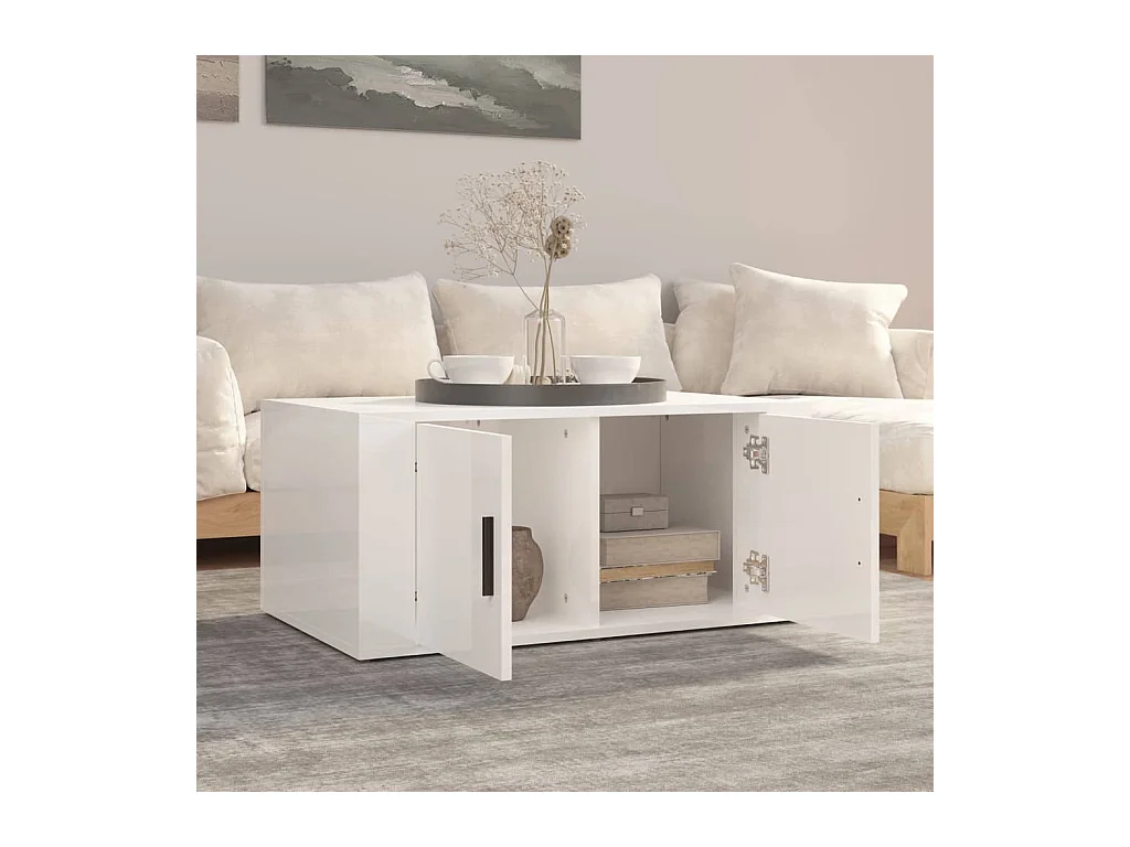 Table basse Blanc brillant 80x50x36 cm Bois d'ingénierie