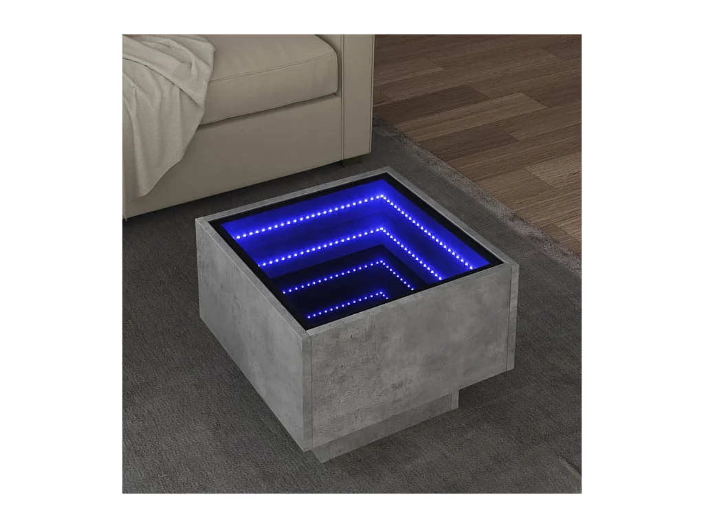 Tavolino grigio cemento e LED 40x40x30 cm in legno ingegnerizzato